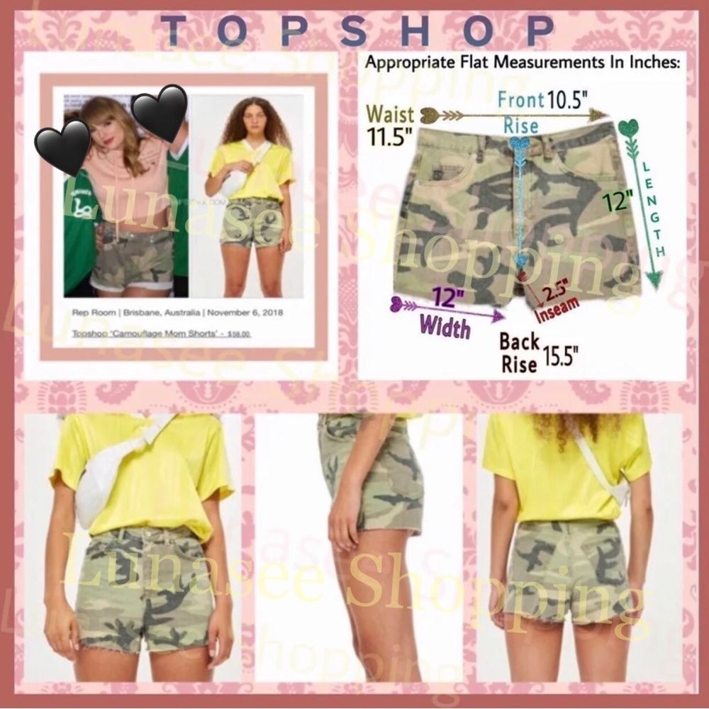 Topshop camouflage shorts as seen on Taylor Swift